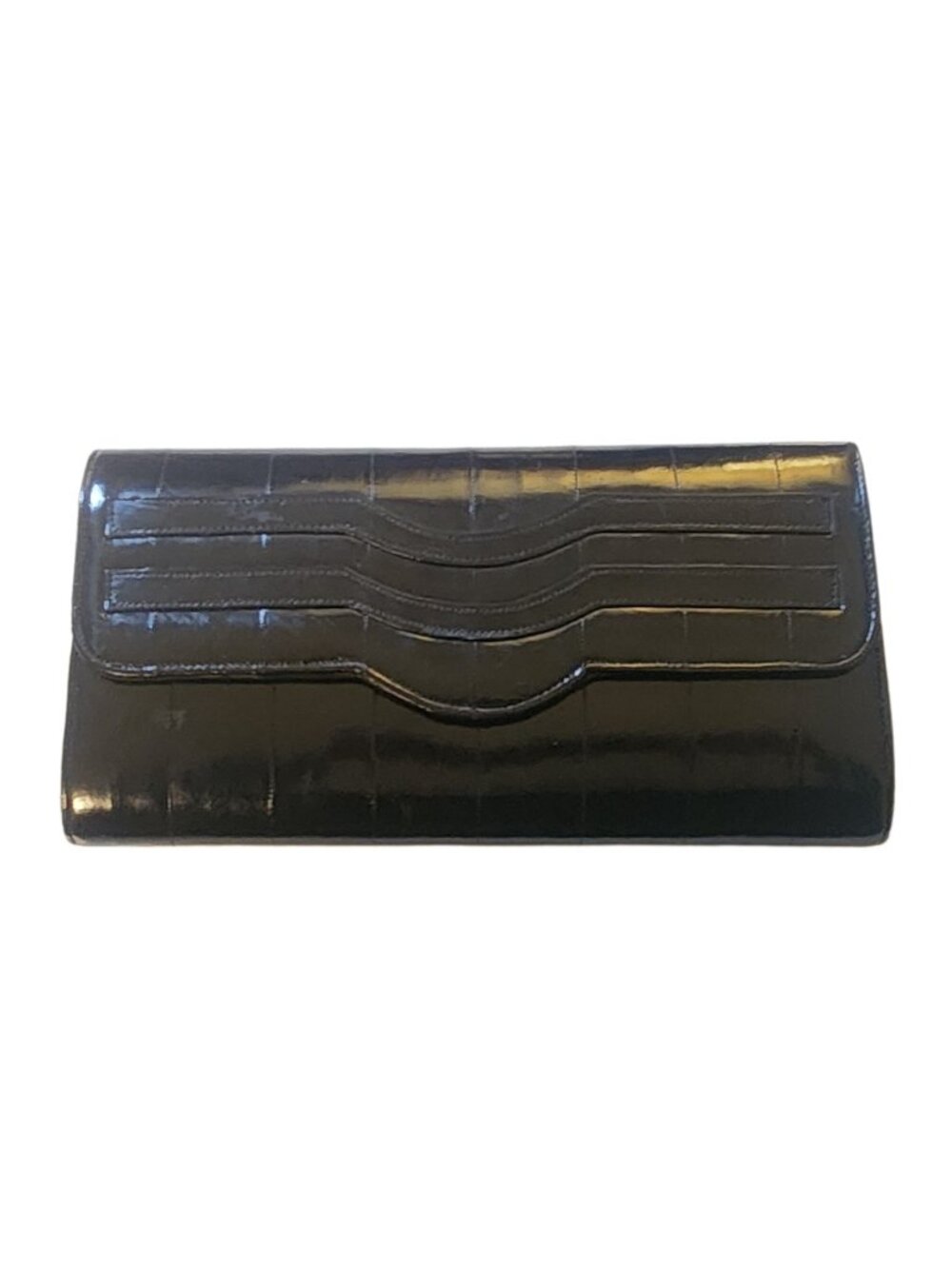 Vintage Genuine Black Eel Skin Leather Clutch Purse 10.25"